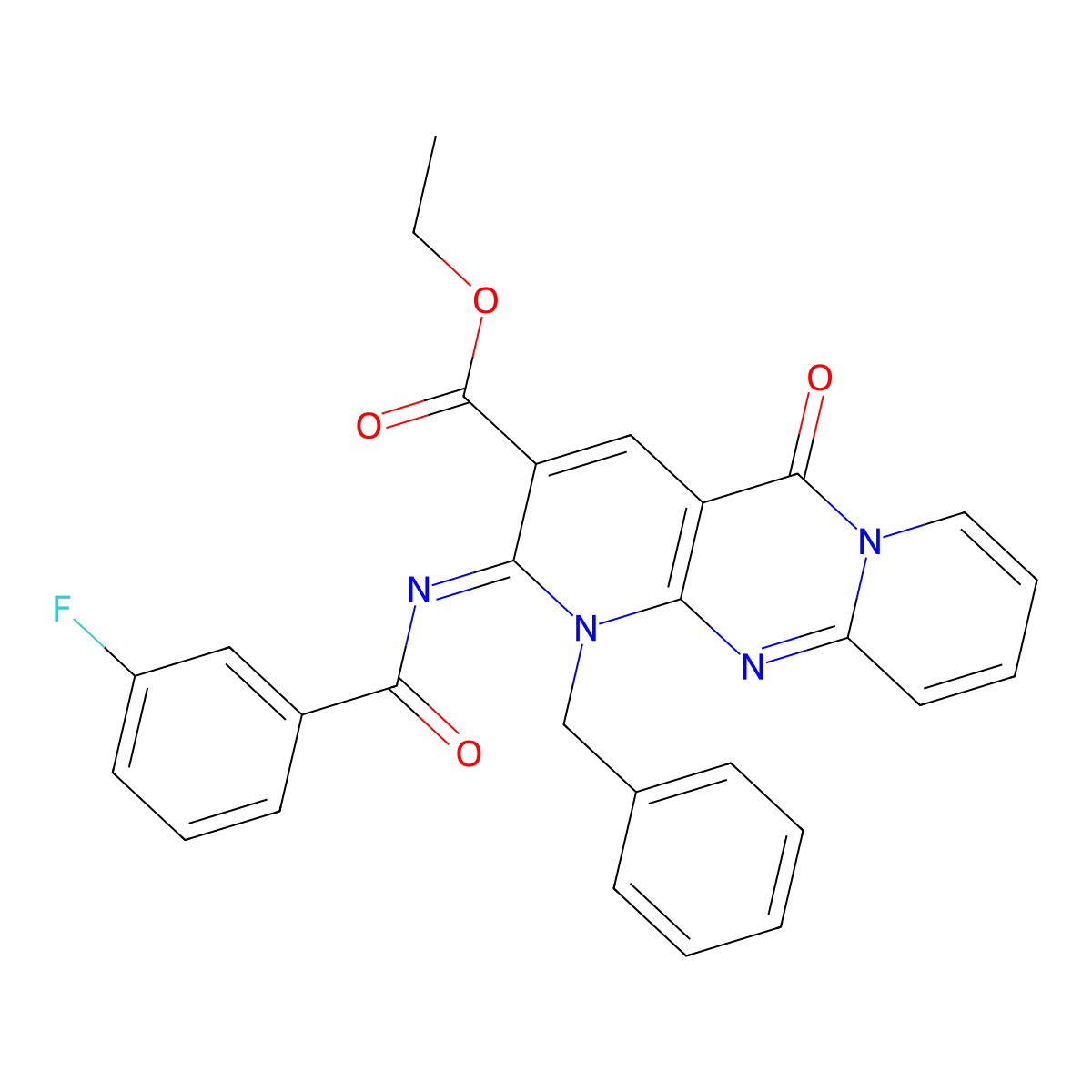(Z)-ethyl 1-benzyl-2-((3-fluorobenzoyl)imino)-5-oxo-2,5-dihydro-1H-dipyrido[1,2-a:2',3'-d]pyrimidine-3-carboxylate molecular structure, CAS 534581-29-8
