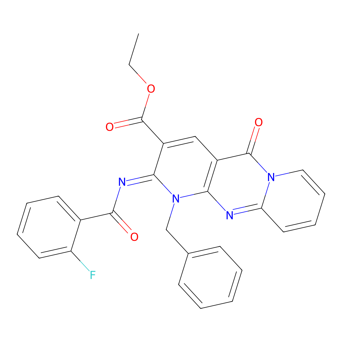 (Z)-ethyl 1-benzyl-2-((2-fluorobenzoyl)imino)-5-oxo-2,5-dihydro-1H-dipyrido[1,2-a:2',3'-d]pyrimidine-3-carboxylate molecular structure, CAS 534581-30-1
