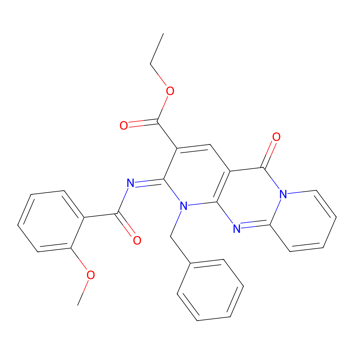 (Z)-ethyl 1-benzyl-2-((2-methoxybenzoyl)imino)-5-oxo-2,5-dihydro-1H-dipyrido[1,2-a:2',3'-d]pyrimidine-3-carboxylate molecular structure, CAS 534581-36-7