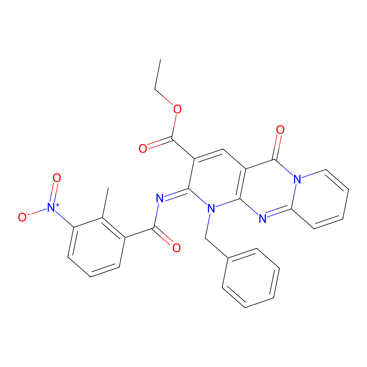 (Z)-ethyl 1-benzyl-2-((2-methyl-3-nitrobenzoyl)imino)-5-oxo-2,5-dihydro-1H-dipyrido[1,2-a:2',3'-d]pyrimidine-3-carboxylate molecular structure, CAS 534581-57-2