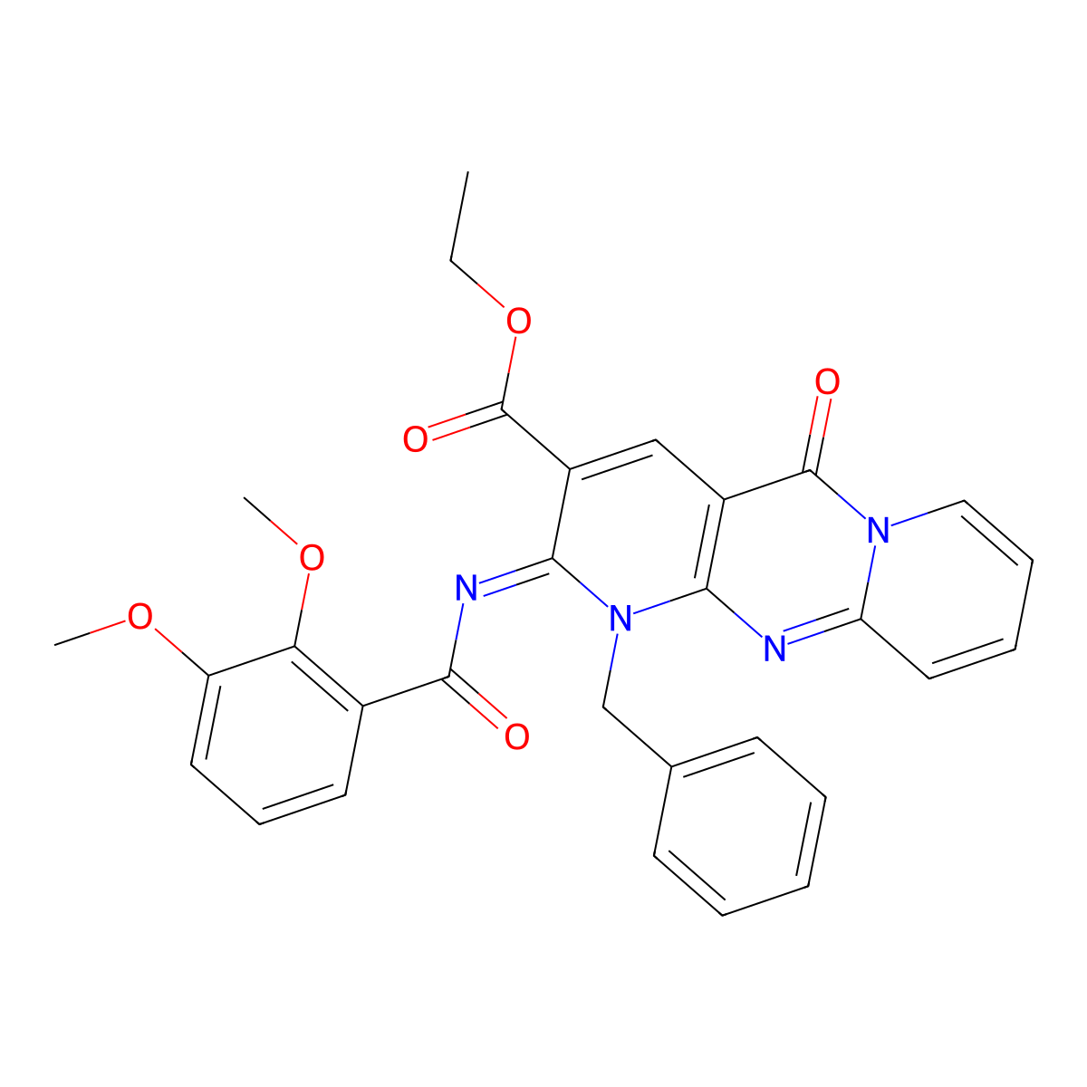 (Z)-ethyl 1-benzyl-2-((2,3-dimethoxybenzoyl)imino)-5-oxo-2,5-dihydro-1H-dipyrido[1,2-a:2',3'-d]pyrimidine-3-carboxylate molecular structure, CAS 534581-60-7