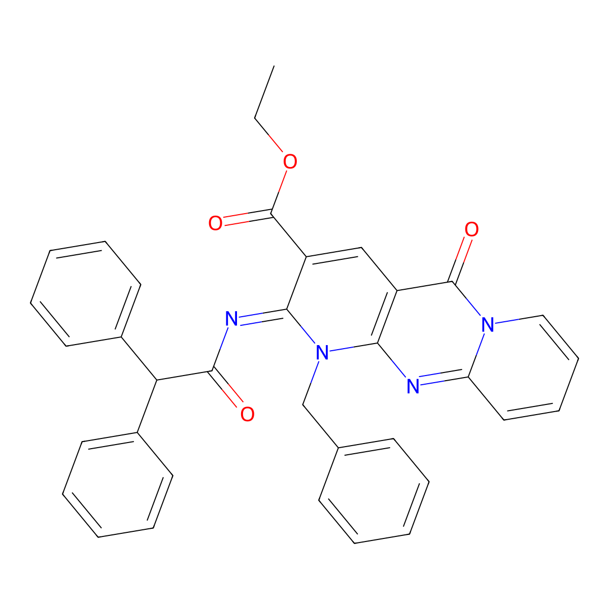 (Z)-ethyl 1-benzyl-2-((2,2-diphenylacetyl)imino)-5-oxo-2,5-dihydro-1H-dipyrido[1,2-a:2',3'-d]pyrimidine-3-carboxylate molecular structure, CAS 534581-64-1