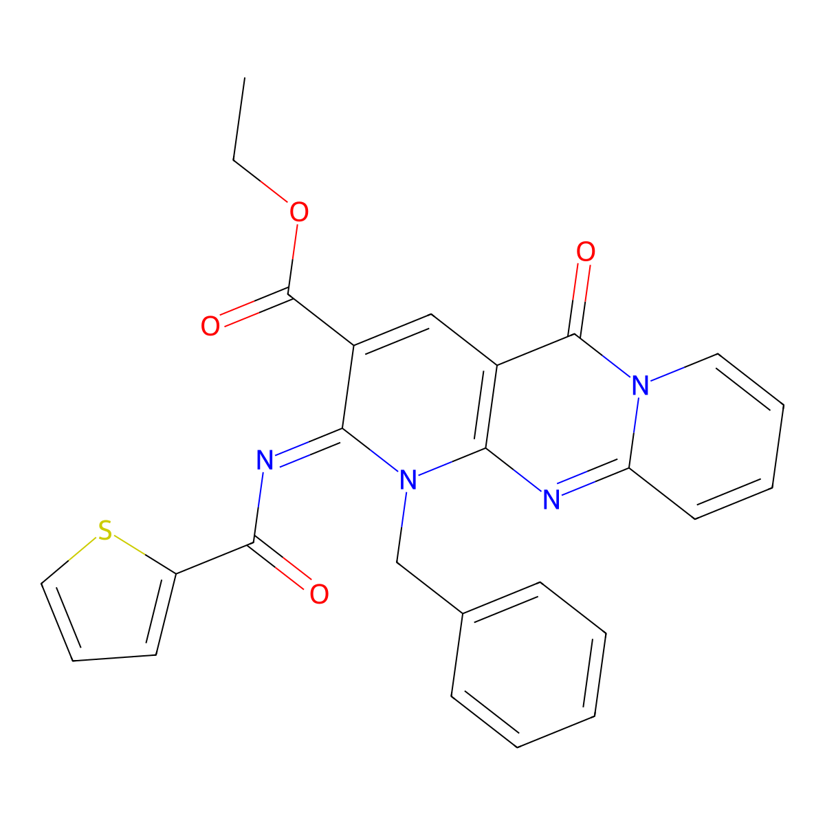 (Z)-ethyl 1-benzyl-5-oxo-2-((thiophene-2-carbonyl)imino)-2,5-dihydro-1H-dipyrido[1,2-a:2',3'-d]pyrimidine-3-carboxylate molecular structure, CAS 534581-70-9