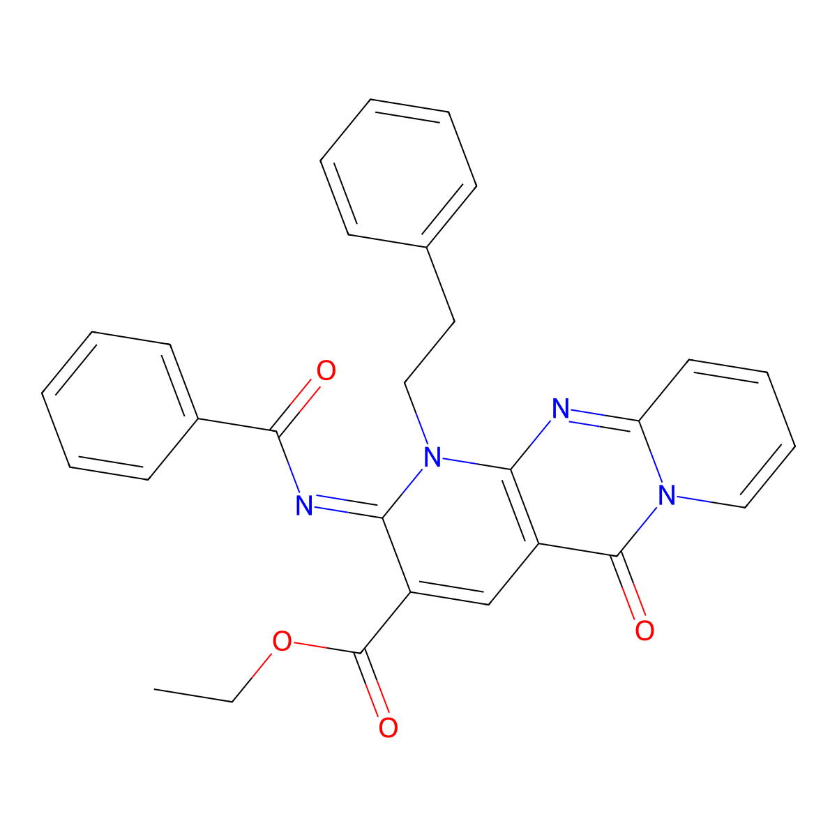 (Z)-ethyl 2-(benzoylimino)-5-oxo-1-phenethyl-2,5-dihydro-1H-dipyrido[1,2-a:2',3'-d]pyrimidine-3-carboxylate molecular structure, CAS 534584-29-7