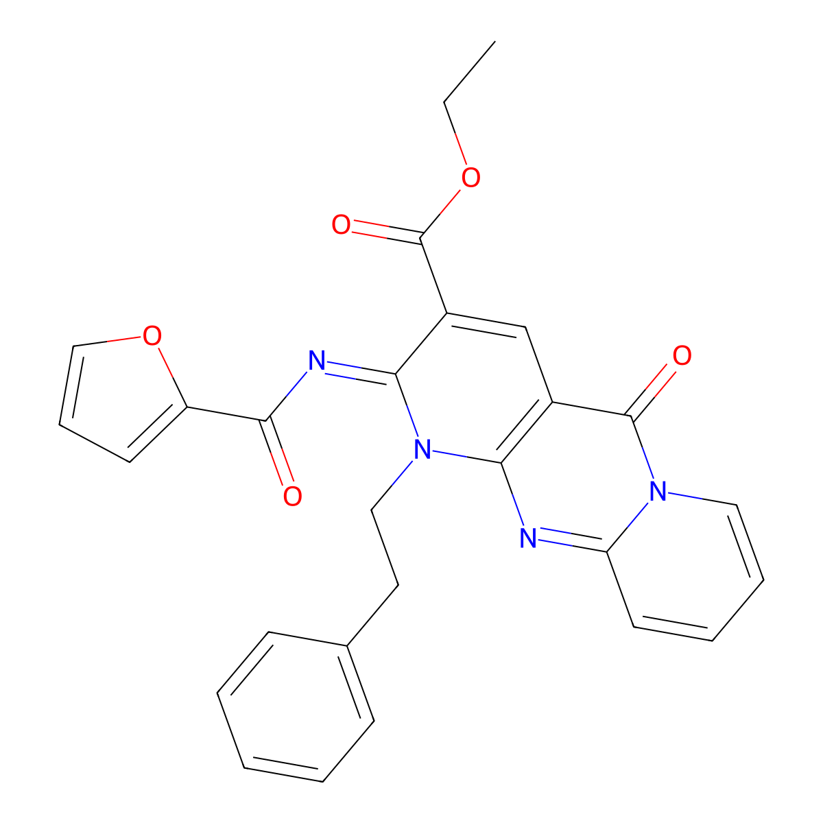 (Z)-ethyl 2-((furan-2-carbonyl)imino)-5-oxo-1-phenethyl-2,5-dihydro-1H-dipyrido[1,2-a:2',3'-d]pyrimidine-3-carboxylate molecular structure, CAS 534585-83-6