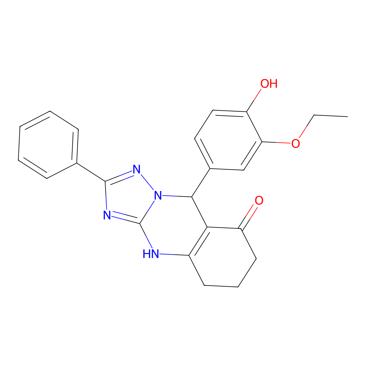 9-(3-ethoxy-4-hydroxyphenyl)-2-phenyl-5,6,7,9-tetrahydro-[1,2,4]triazolo[5,1-b]quinazolin-8(4H)-one molecular structure, CAS 534589-27-0