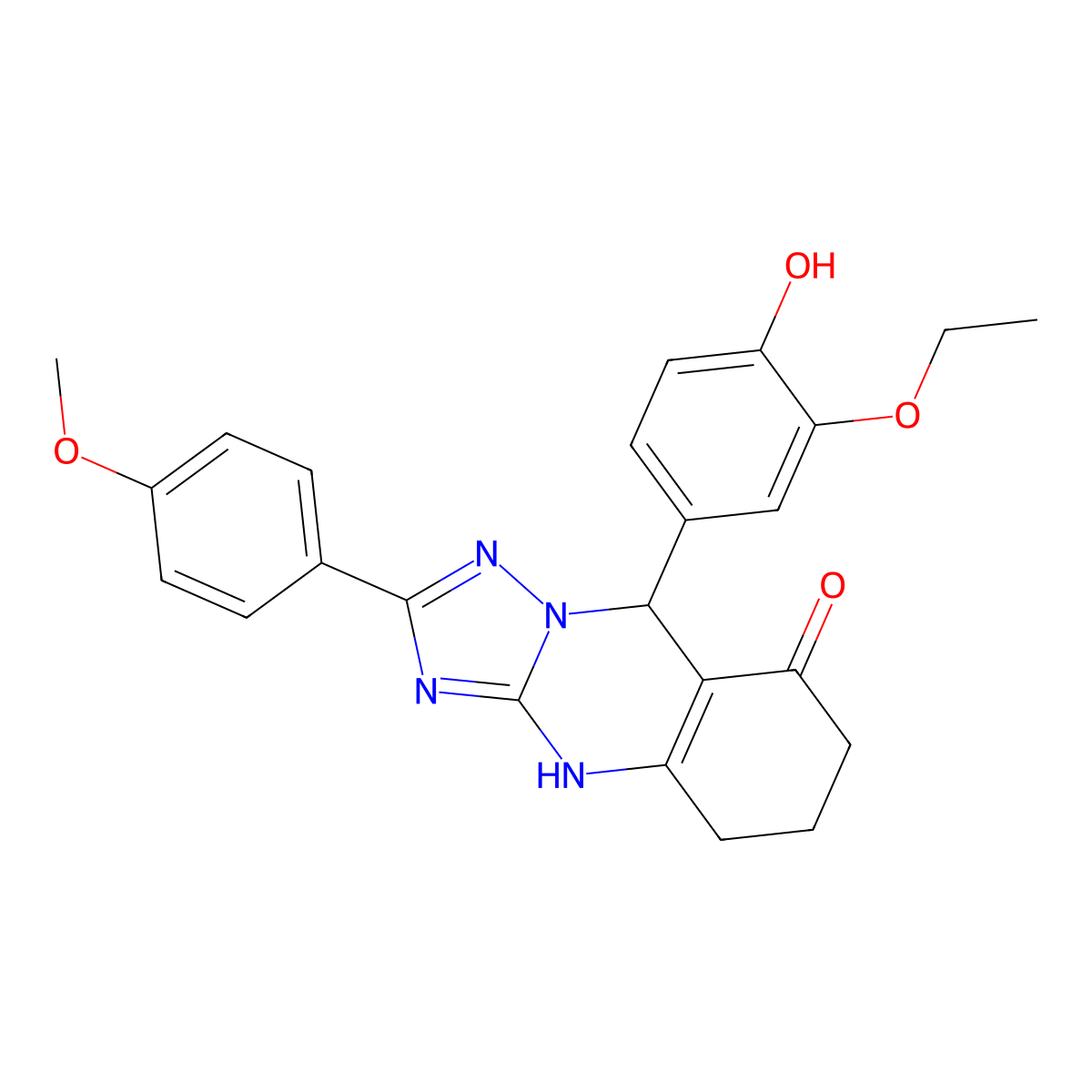 9-(3-ethoxy-4-hydroxyphenyl)-2-(4-methoxyphenyl)-5,6,7,9-tetrahydro-[1,2,4]triazolo[5,1-b]quinazolin-8(4H)-one molecular structure, CAS 534589-85-0