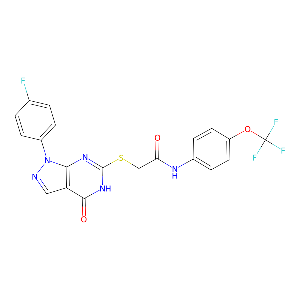 2-((1-(4-fluorophenyl)-4-oxo-4,5-dihydro-1H-pyrazolo[3,4-d]pyrimidin-6-yl)thio)-N-(4-(trifluoromethoxy)phenyl)acetamide molecular structure, CAS 534591-48-5