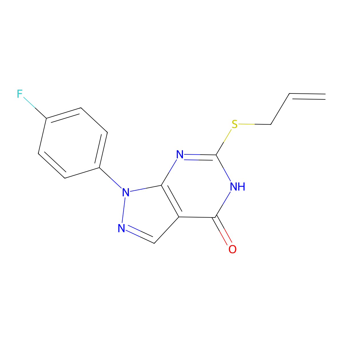 6-(allylthio)-1-(4-fluorophenyl)-1H-pyrazolo[3,4-d]pyrimidin-4(5H)-one molecular structure, CAS 534591-50-9
