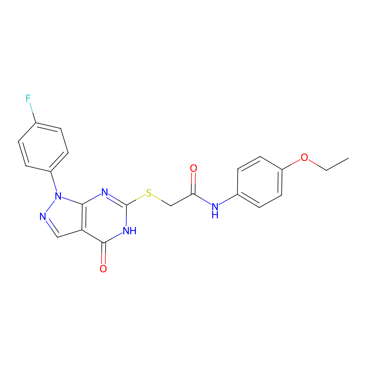N-(4-ethoxyphenyl)-2-((1-(4-fluorophenyl)-4-oxo-4,5-dihydro-1H-pyrazolo[3,4-d]pyrimidin-6-yl)thio)acetamide molecular structure, CAS 534592-88-6