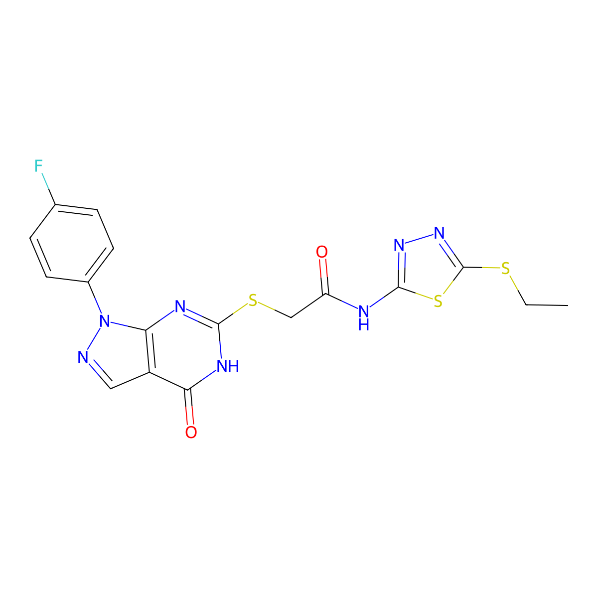 N-(5-ethylsulfanyl-1,3,4-thiadiazol-2-yl)-2-[[1-(4-fluorophenyl)-4-oxo-2H-pyrazolo[3,4-d]pyrimidin-6-yl]sulfanyl]acetamide molecular structure, CAS 534593-30-1