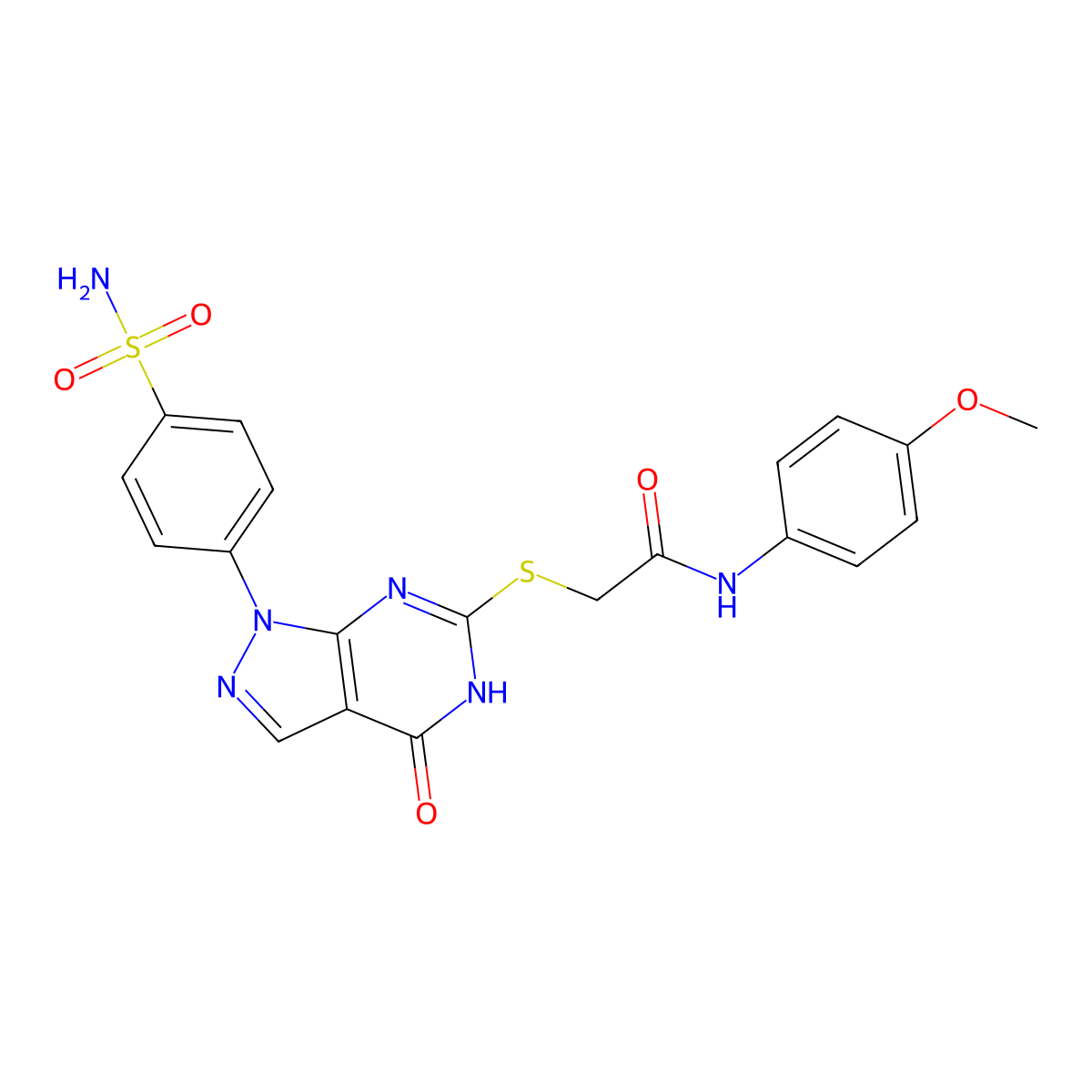 N-(4-methoxyphenyl)-2-((4-oxo-1-(4-sulfamoylphenyl)-4,5-dihydro-1H-pyrazolo[3,4-d]pyrimidin-6-yl)thio)acetamide molecular structure, CAS 534596-64-0