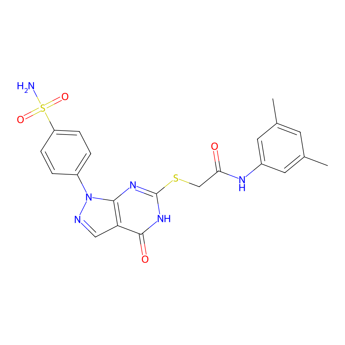 N-(3,5-dimethylphenyl)-2-((4-oxo-1-(4-sulfamoylphenyl)-4,5-dihydro-1H-pyrazolo[3,4-d]pyrimidin-6-yl)thio)acetamide molecular structure, CAS 534596-75-3