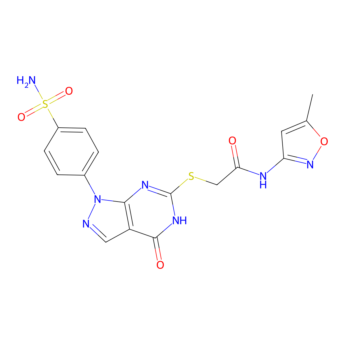 N-(5-methylisoxazol-3-yl)-2-((4-oxo-1-(4-sulfamoylphenyl)-4,5-dihydro-1H-pyrazolo[3,4-d]pyrimidin-6-yl)thio)acetamide molecular structure, CAS 534596-82-2