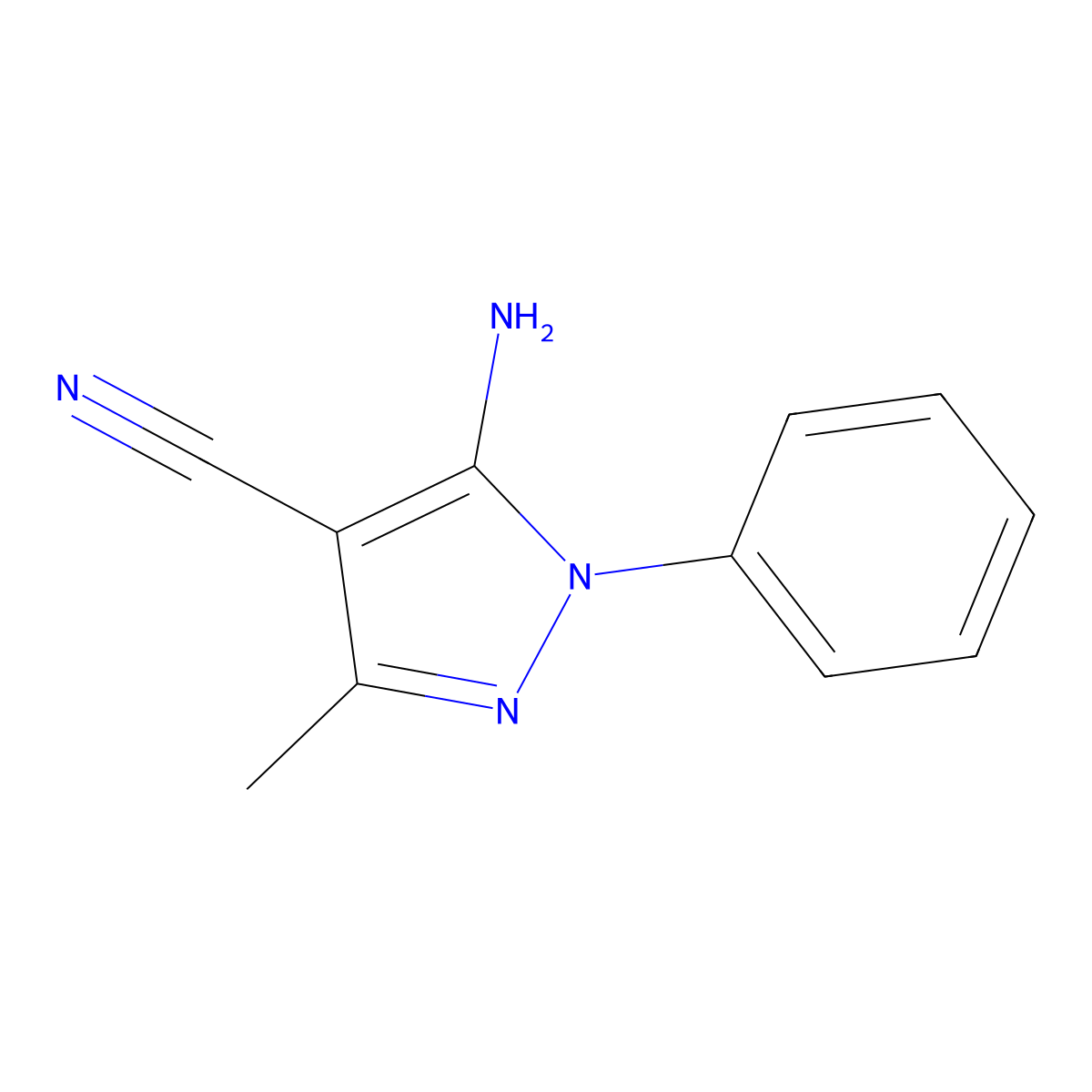 5-amino-3-methyl-1-phenyl-1H-pyrazole-4-carbonitrile molecular structure, CAS 5346-56-5