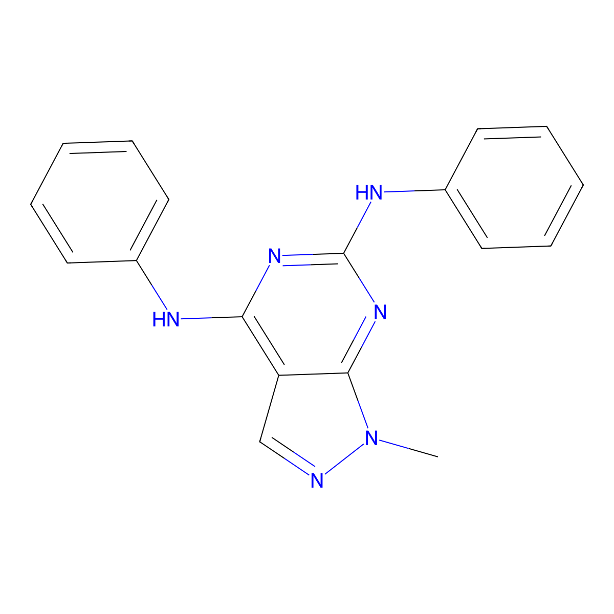 1-Methyl-n,n'-diphenyl-1h-pyrazolo[3,4-d]pyrimidine-4,6-diamine molecular structure, CAS 5346-63-4
