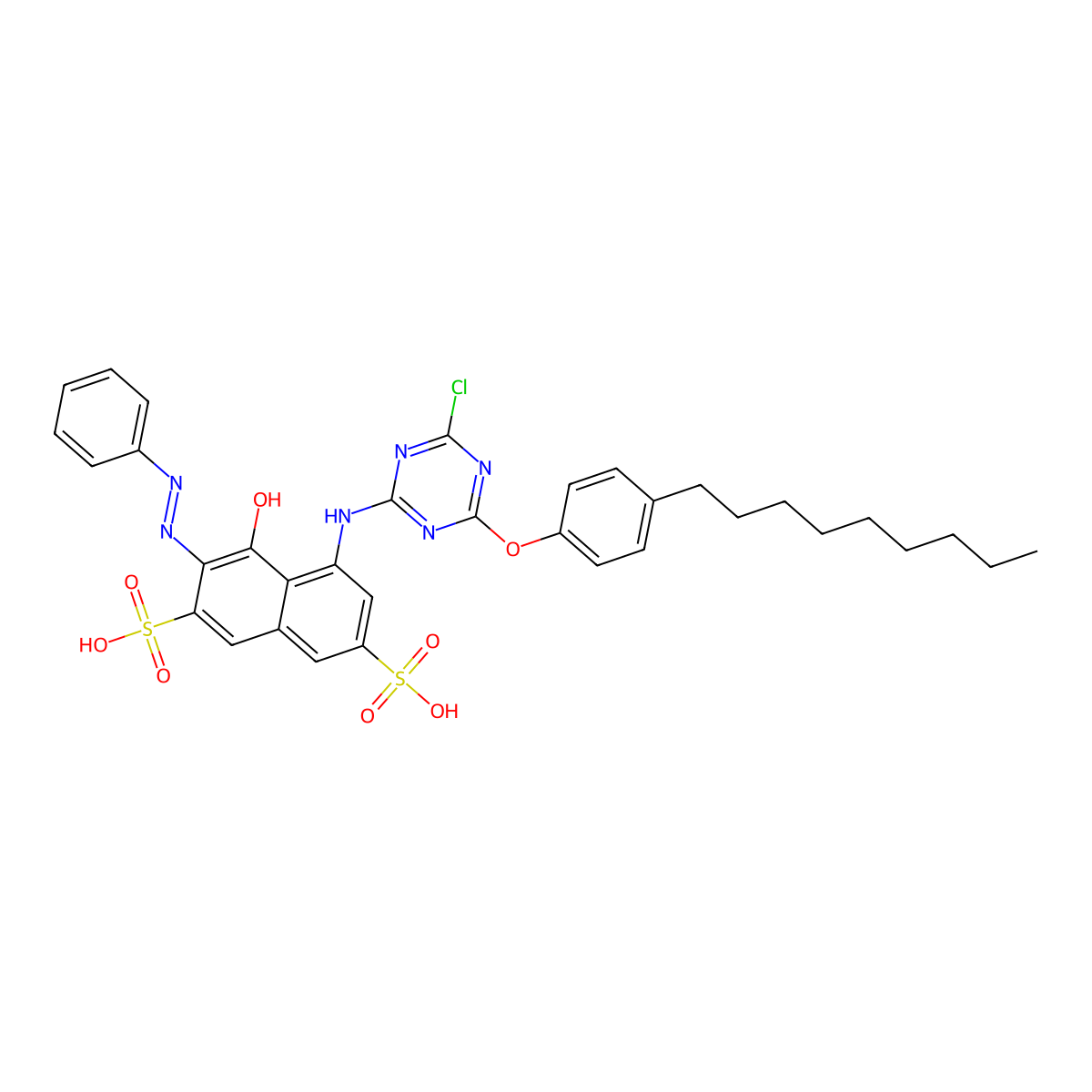 5-[[4-Chloro-6-(4-nonylphenoxy)-1,3,5-triazin-2-yl]amino]-4-hydroxy-3-(2-phenyldiazenyl)-2,7-naphthalenedisulfonic acid molecular structure, CAS 53460-02-9