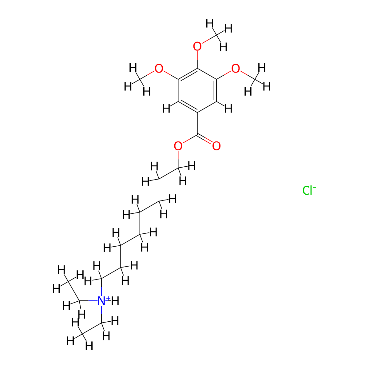 Diethyl(8-(3,4,5-trimethoxybenzoyloxy)octyl)ammonium chloride molecular structure, CAS 53464-72-5