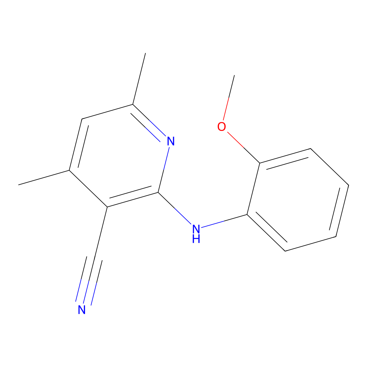 2-(2-Methoxyanilino)-4,6-dimethylpyridine-3-carbonitrile molecular structure, CAS 53475-50-6