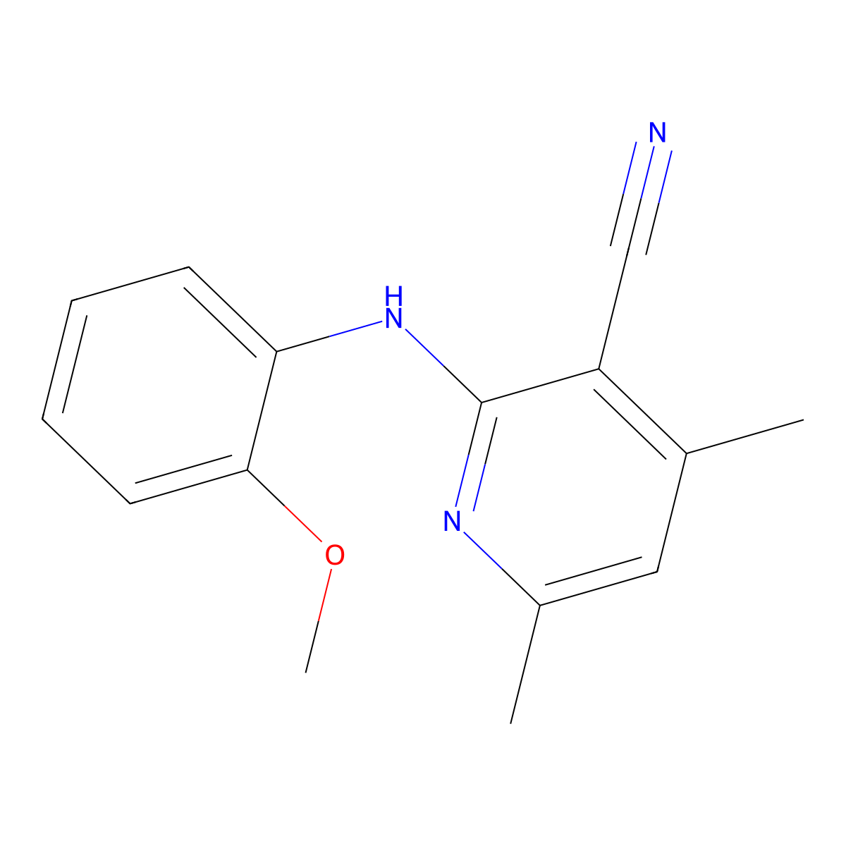 2-(2-Methoxyanilino)-4,6-dimethylpyridine-3-carbonitrile molecular structure, CAS 53475-50-6