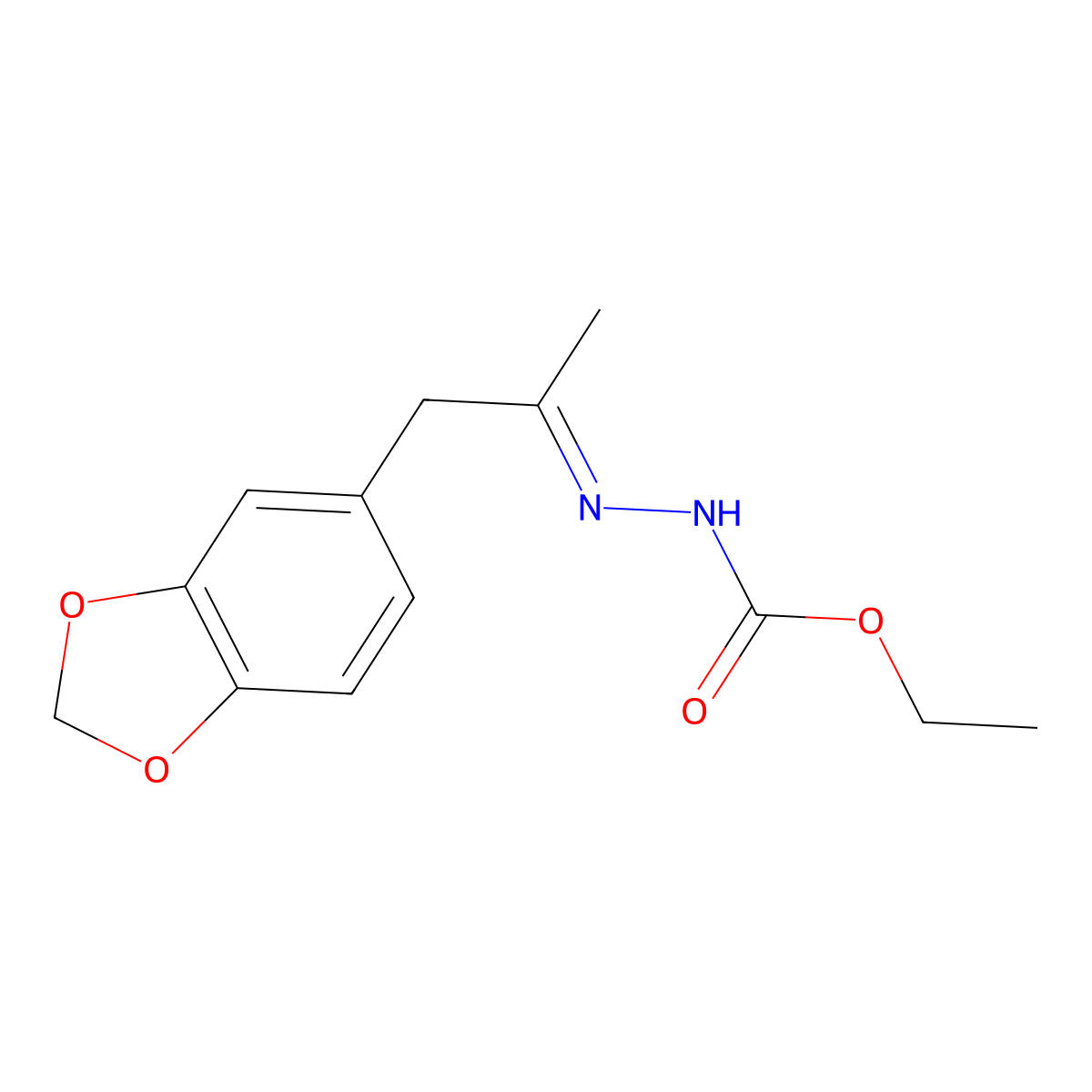 Ethyl N-(1-benzo[1,3]dioxol-5-ylpropan-2-ylideneamino)carbamate molecular structure, CAS 5348-41-4
