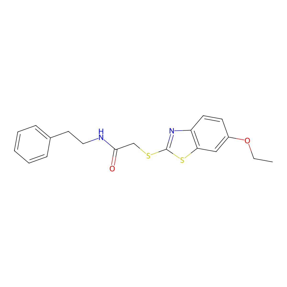 2-[(6-Ethoxy-1,3-benzothiazol-2-yl)sulfanyl]-N-(2-phenylethyl)acetamide molecular structure, CAS 5348-88-9