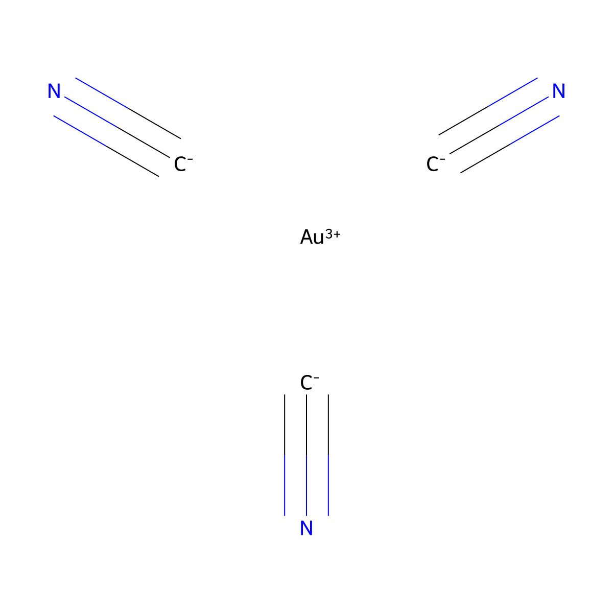 Gold tricyanide molecular structure, CAS 535-37-5