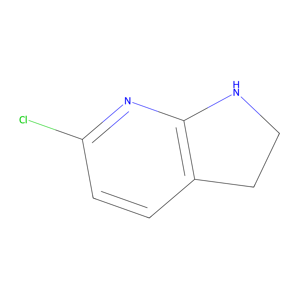 6-chloro-1H,2H,3H-pyrrolo[2,3-b]pyridine molecular structure, CAS 53516-07-7