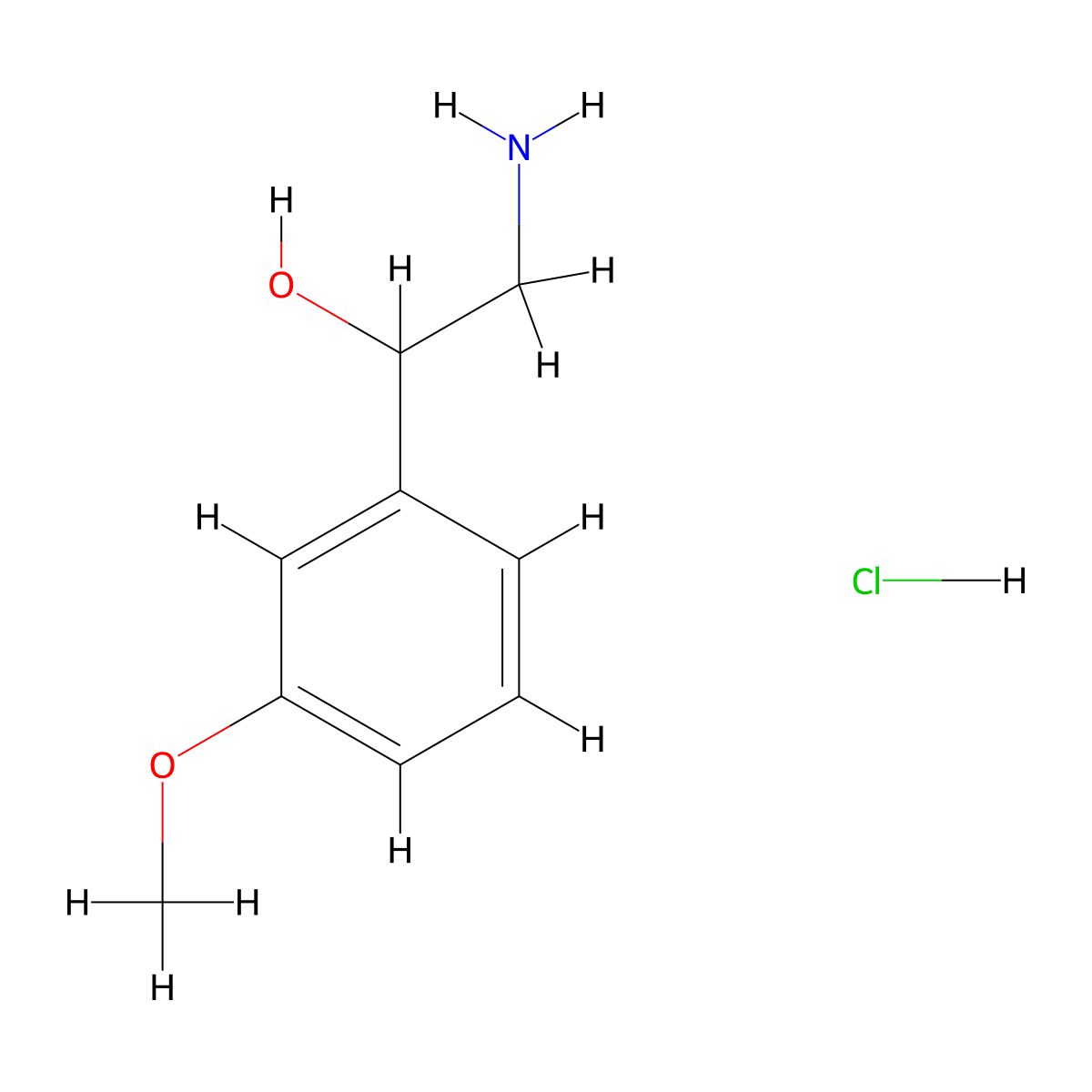 2-Amino-1-(3-methoxyphenyl)ethan-1-ol--hydrogen chloride (1/1) molecular structure, CAS 53517-14-9