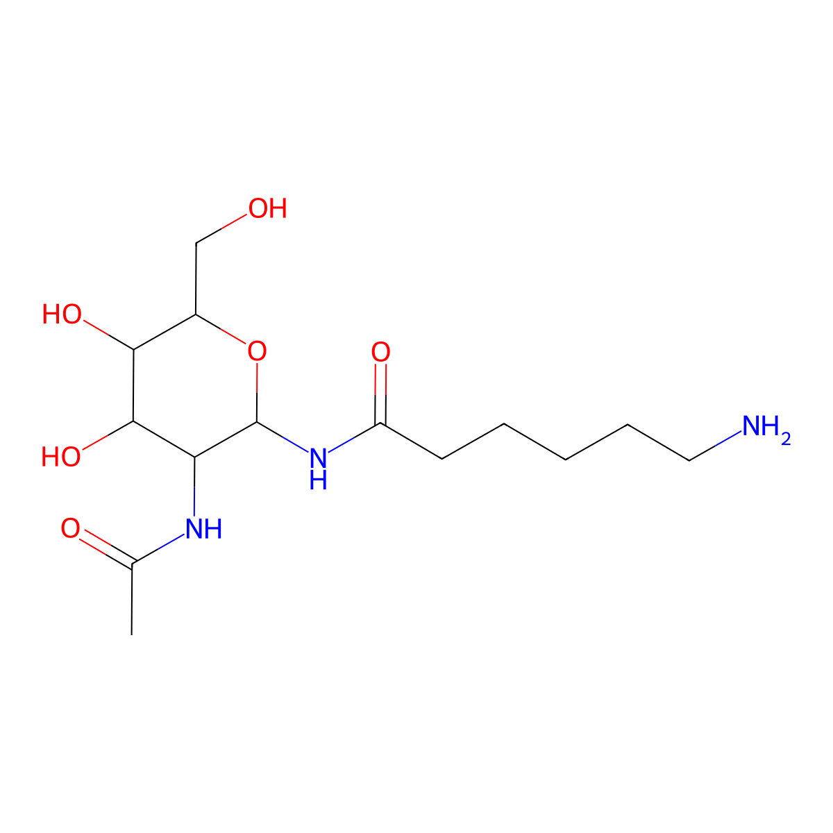 N-[(2R,3R,4R,5S,6R)-3-acetamido-4,5-dihydroxy-6-(hydroxymethyl)oxan-2-yl]-6-aminohexanamide molecular structure, CAS 53517-87-6