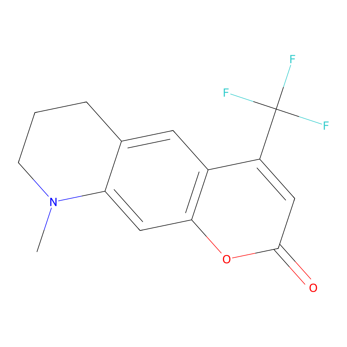 2H-Pyrano(3,2-g)quinolin-2-one, 6,7,8,9-tetrahydro-9-methyl-4-(trifluoromethyl)- molecular structure, CAS 53518-19-7