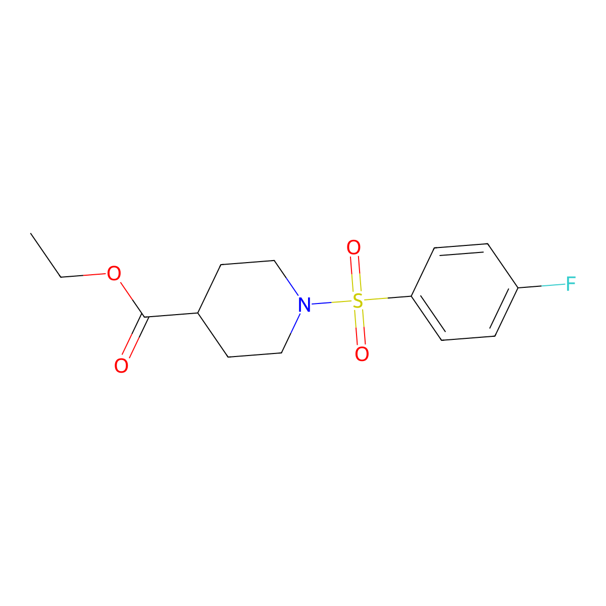 Ethyl 1-(4-fluorophenyl)sulfonylpiperidine-4-carboxylate molecular structure, CAS 5352-24-9