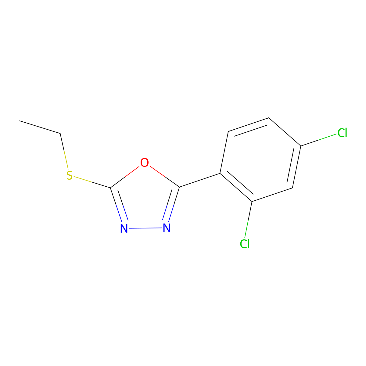 2-(2,4-Dichlorophenyl)-5-ethylsulfanyl-1,3,4-oxadiazole molecular structure, CAS 5352-48-7