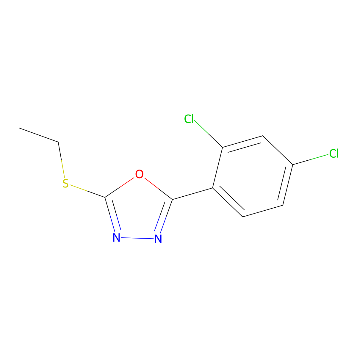 2-(2,4-Dichlorophenyl)-5-ethylsulfanyl-1,3,4-oxadiazole molecular structure, CAS 5352-48-7