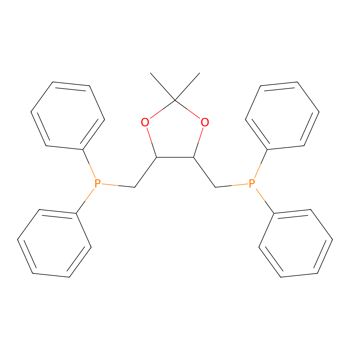 ((5-((Diphenylphosphino)methyl)-2,2-dimethyl-1,3-dioxolan-4-yl)methyl)(diphenyl)phosphine molecular structure, CAS 53531-20-7