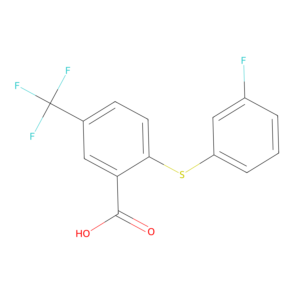 2-[(3-Fluorophenyl)thio]-5-(trifluoromethyl)benzoic acid molecular structure, CAS 53542-36-2