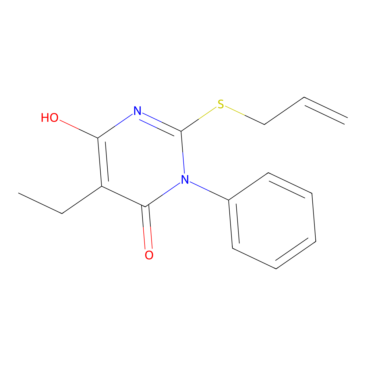 5-Ethyl-6-hydroxy-1-phenyl-2-prop-2-enylsulfanylpyrimidin-4-one molecular structure, CAS 5355-22-6