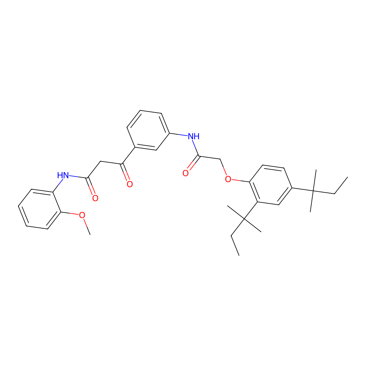 Benzenepropanamide, 3-((2-(2,4-bis(1,1-dimethylpropyl)phenoxy)acetyl)amino)-N-(2-methoxyphenyl)-beta-oxo- molecular structure, CAS 5355-37-3