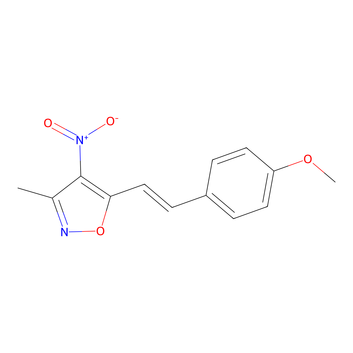 Isoxazole, 5-[2-(4-methoxyphenyl)ethenyl]-3-methyl-4-nitro- molecular structure, CAS 53557-95-2