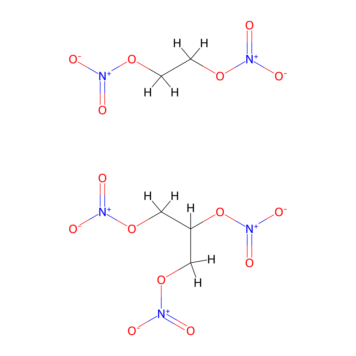 Nitroglycerin mixed with ethylene glycol, dinitrate (1:1) molecular structure, CAS 53569-64-5