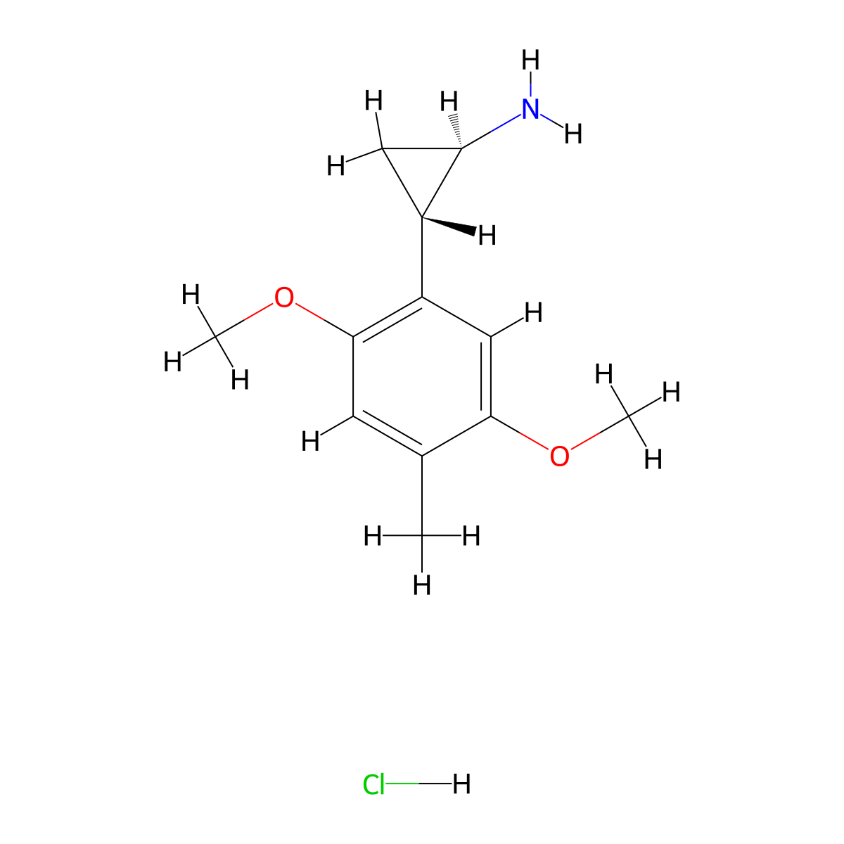 Cyclopropanamine, 2-(2,5-dimethoxy-4-methylphenyl)-, hydrochloride, trans- molecular structure, CAS 53581-71-8