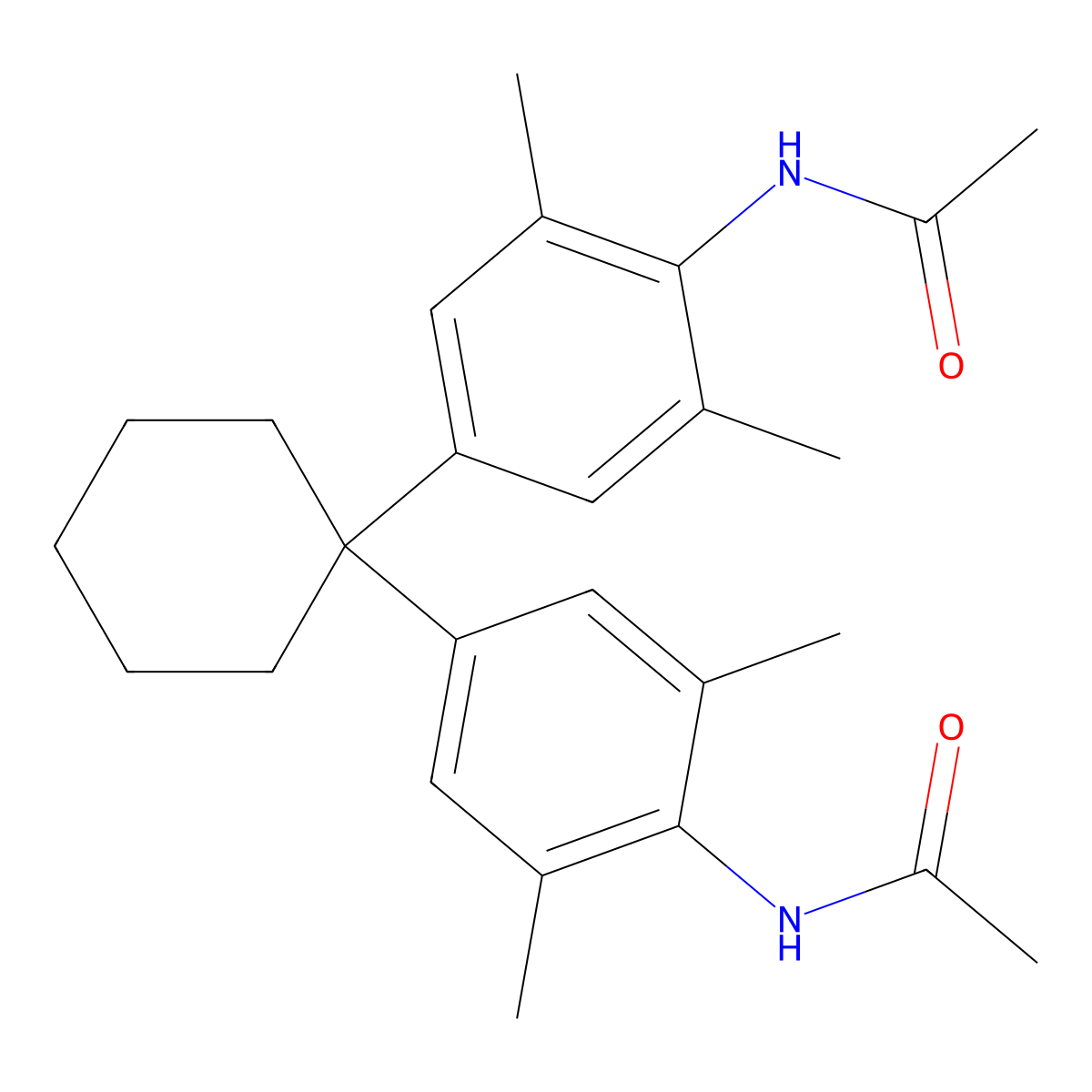N-[4-[1-(4-acetamido-3,5-dimethylphenyl)cyclohexyl]-2,6-dimethylphenyl]acetamide molecular structure, CAS 5359-52-4