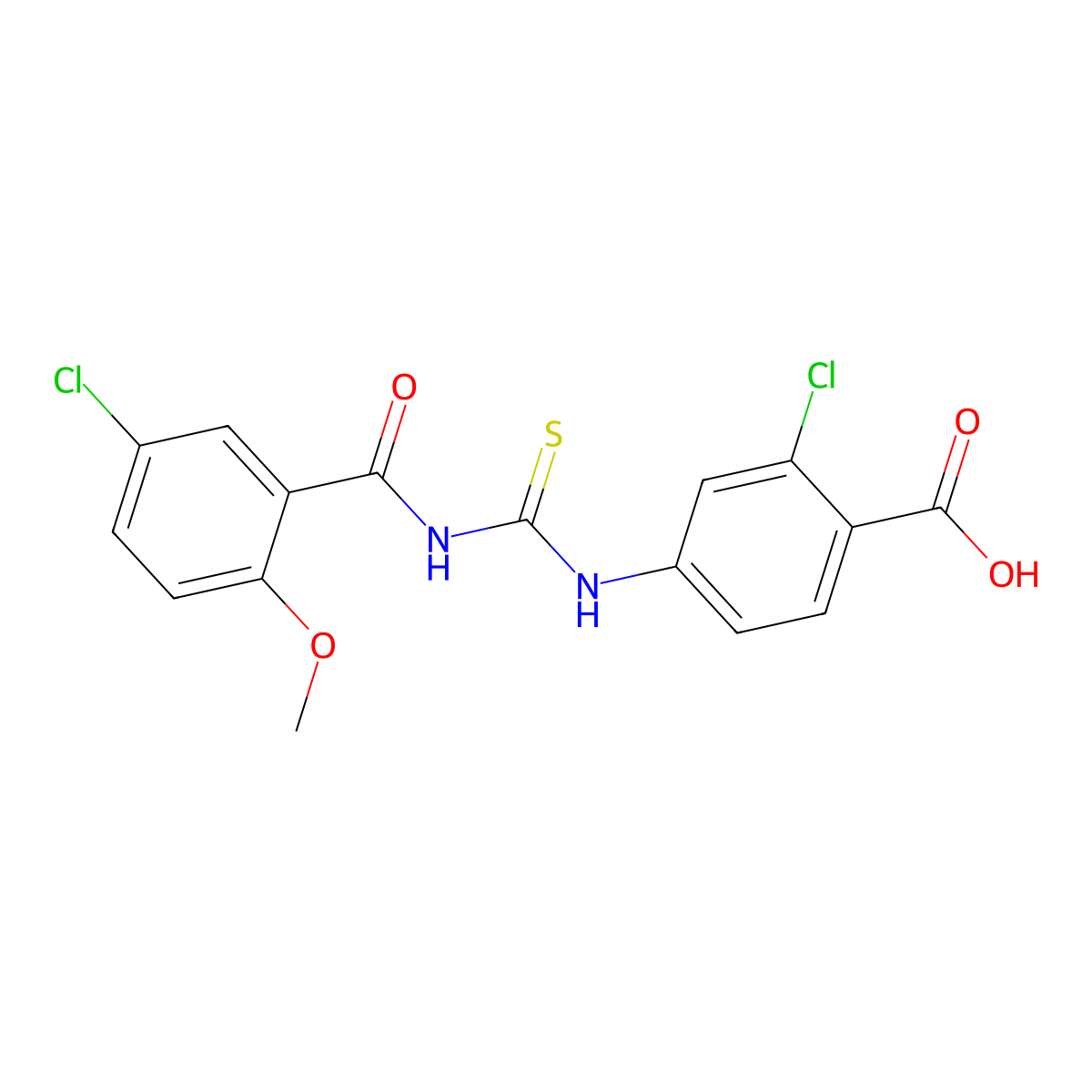 2-Chloro-4-({[(5-chloro-2-methoxyphenyl)carbonyl]carbamothioyl}amino)benzoic acid molecular structure, CAS 535936-77-7