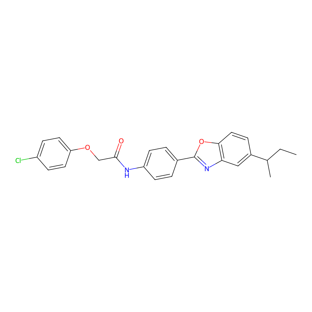 N-{4-[5-(butan-2-yl)-1,3-benzoxazol-2-yl]phenyl}-2-(4-chlorophenoxy)acetamide molecular structure, CAS 535936-83-5