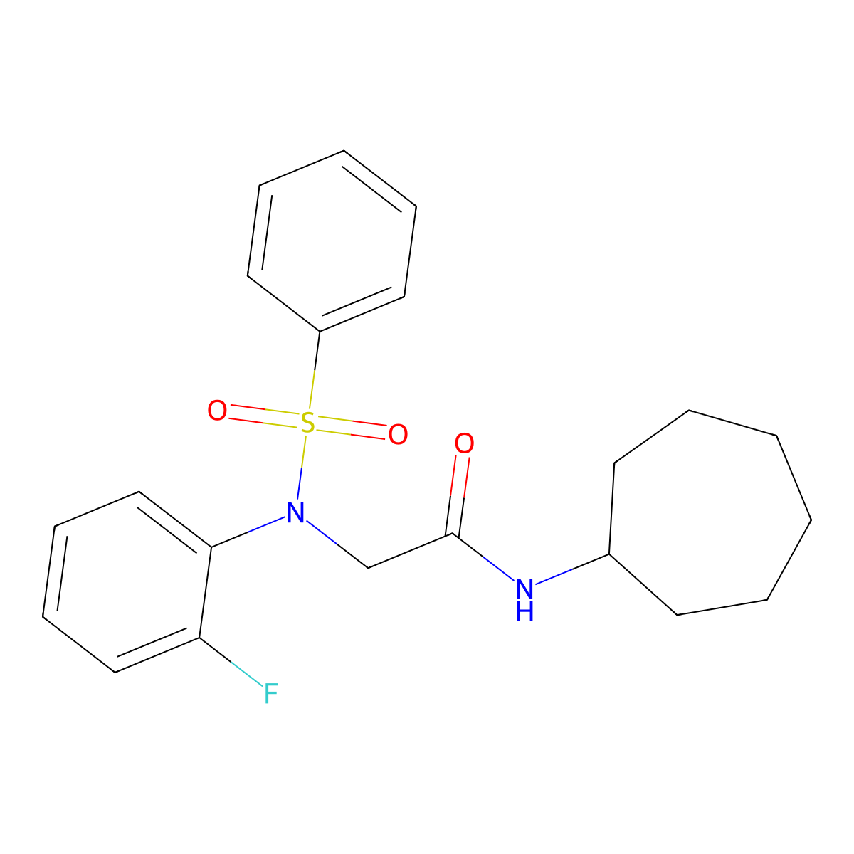 2-[N-(benzenesulfonyl)-2-fluoroanilino]-N-cycloheptylacetamide molecular structure, CAS 535939-44-7