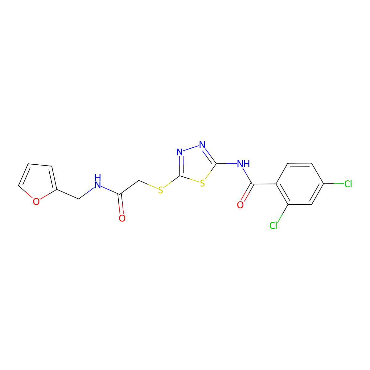 2,4-dichloro-N-{5-[({[(furan-2-yl)methyl]carbamoyl}methyl)sulfanyl]-1,3,4-thiadiazol-2-yl}benzamide molecular structure, CAS 535941-67-4