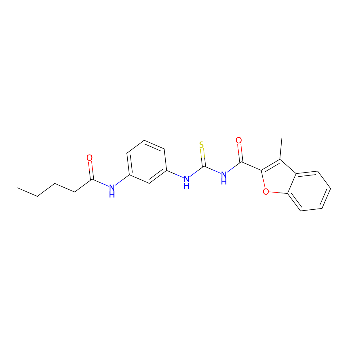 3-methyl-N-[[3-(pentanoylamino)phenyl]carbamothioyl]-1-benzofuran-2-carboxamide molecular structure, CAS 535941-80-1