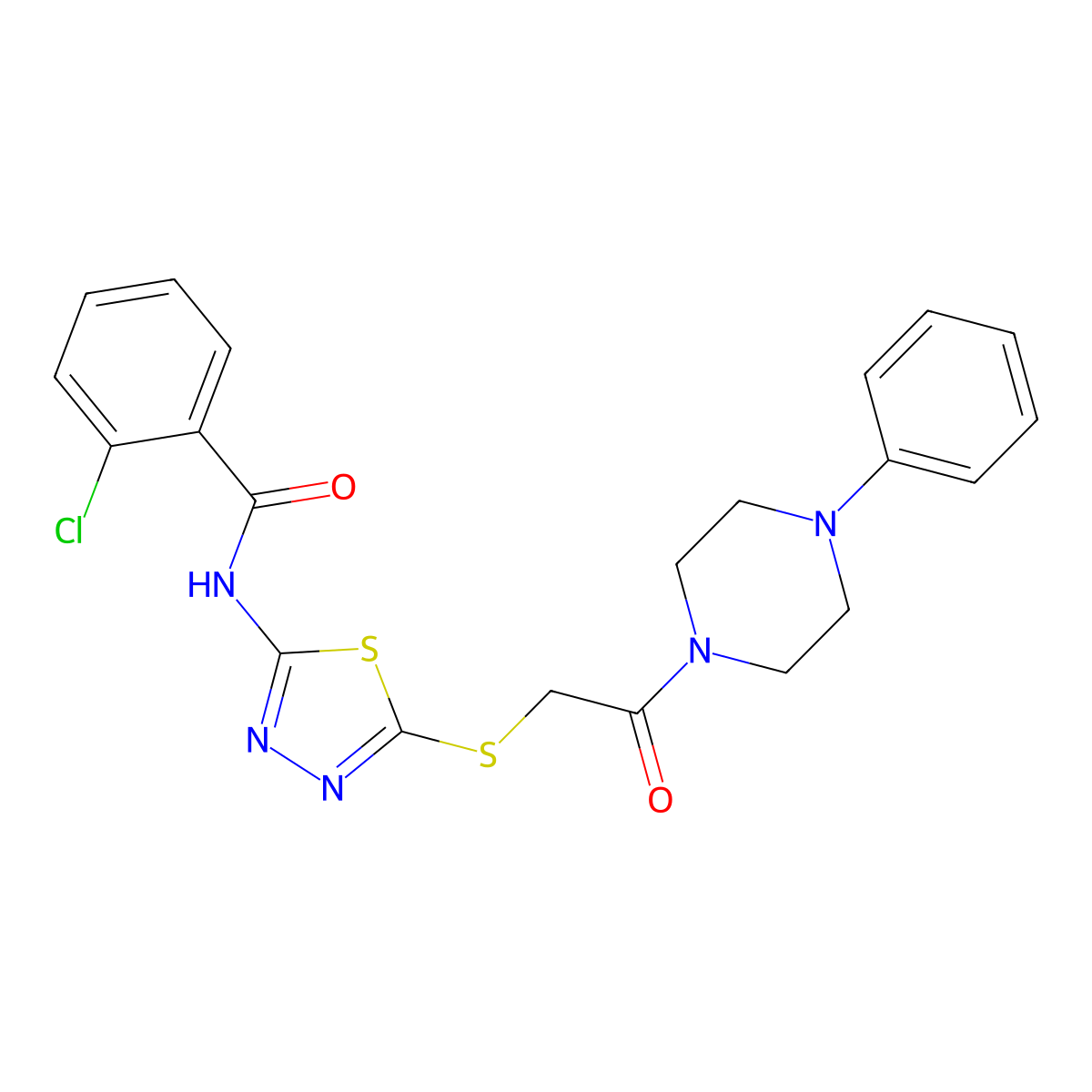 2-chloro-N-[5-[2-oxo-2-(4-phenylpiperazin-1-yl)ethyl]sulfanyl-1,3,4-thiadiazol-2-yl]benzamide molecular structure, CAS 535942-50-8