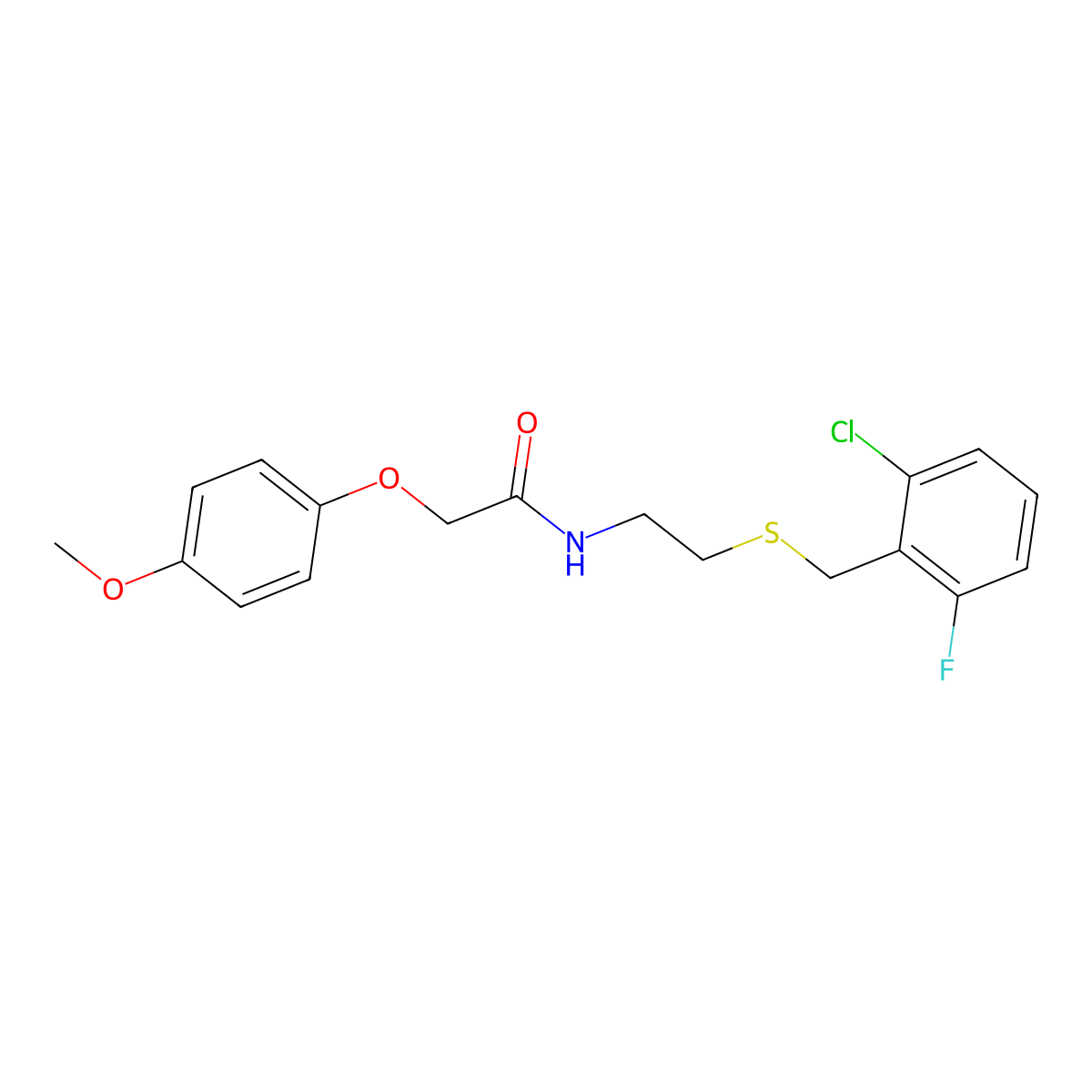 N-[2-[(2-chloro-6-fluorophenyl)methylsulfanyl]ethyl]-2-(4-methoxyphenoxy)acetamide molecular structure, CAS 535945-62-1