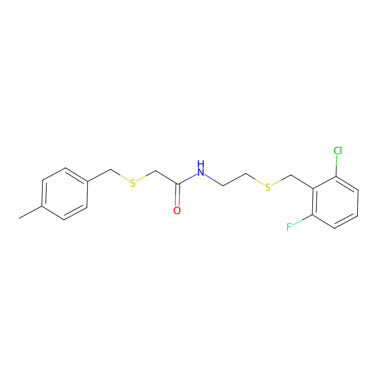 N-{2-[(2-chloro-6-fluorobenzyl)sulfanyl]ethyl}-2-[(4-methylbenzyl)sulfanyl]acetamide molecular structure, CAS 535945-79-0